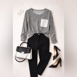 LOFT Black and White Leopard Print Top